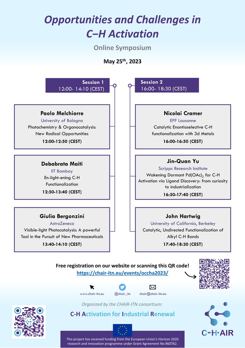 📣📣 Don’t forget to join us this Thursday 25th May at 12:00 for #OCCHA2023 - Opportunities &amp; Challenges in C-H Activation online symposium! ❗️Due to high demand, registration will close tomorrow Wednesday at 12:00 🕛! Register: bit.ly/3NysuAi #chemtwitter #CHActivation