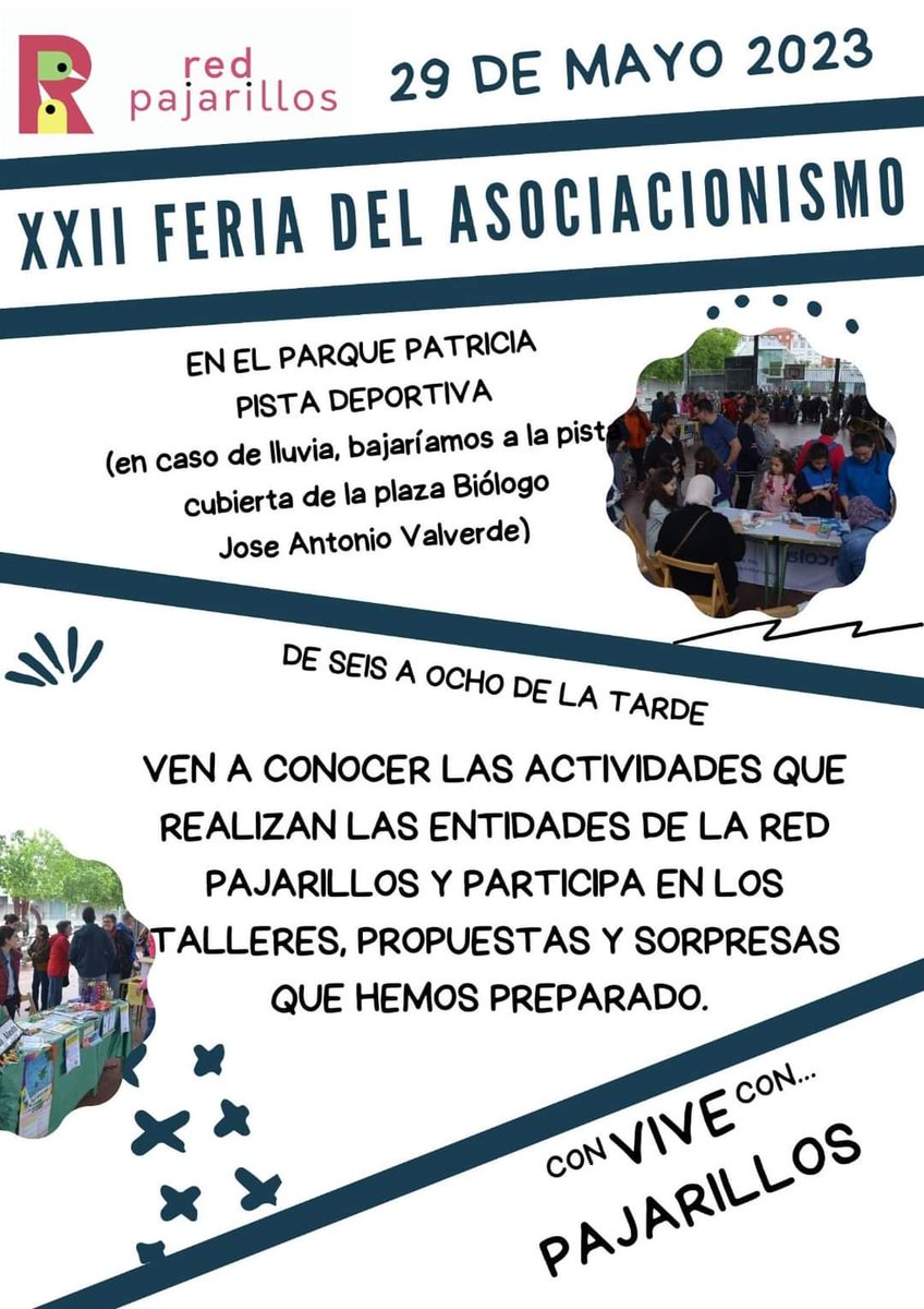 Se acercan las fiestas del barrio... y llega la feria de asociacionismo.
Apunta la fecha 👇
Próximo lunes 29 de mayo a las 18.00

No te lo puedes perder 🐦