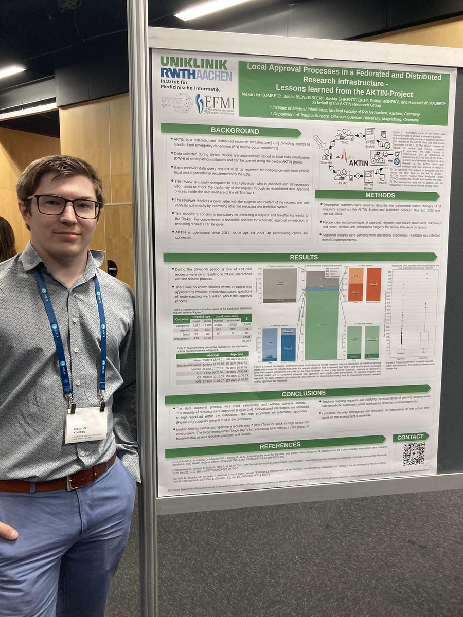 Alexander Kombeiz: Local Approval Processes in a Federated and Distributed Research Infrastructure- Lesson Learned from the AKTIN-Project #MIE2023 #EFMI 
linktr.ee/akombeiz?utm_s…