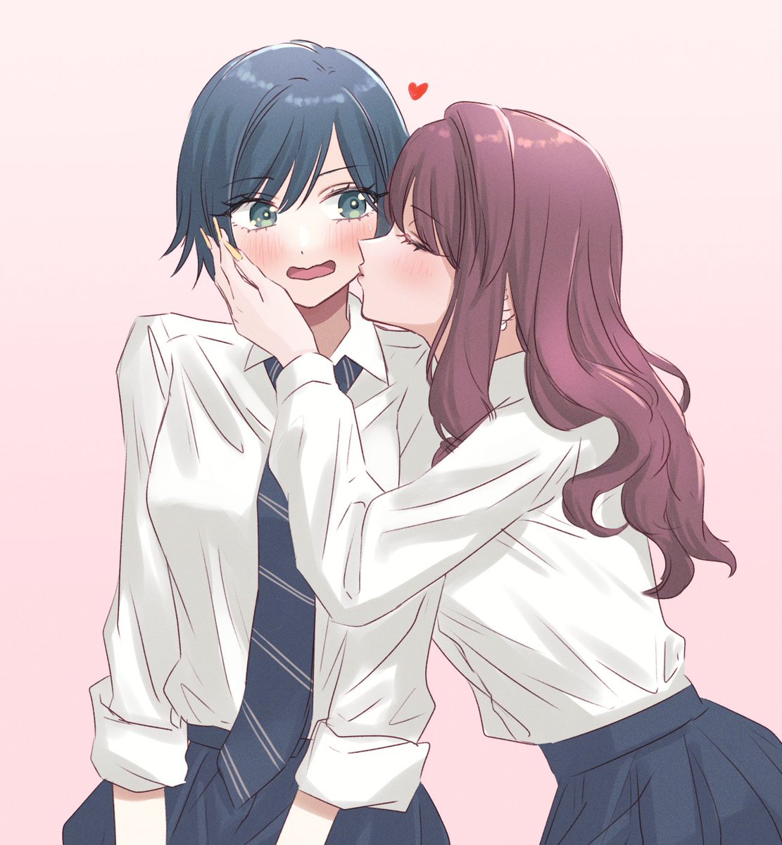 multiple girls 2girls yuri necktie school uniform kiss blush  illustration images