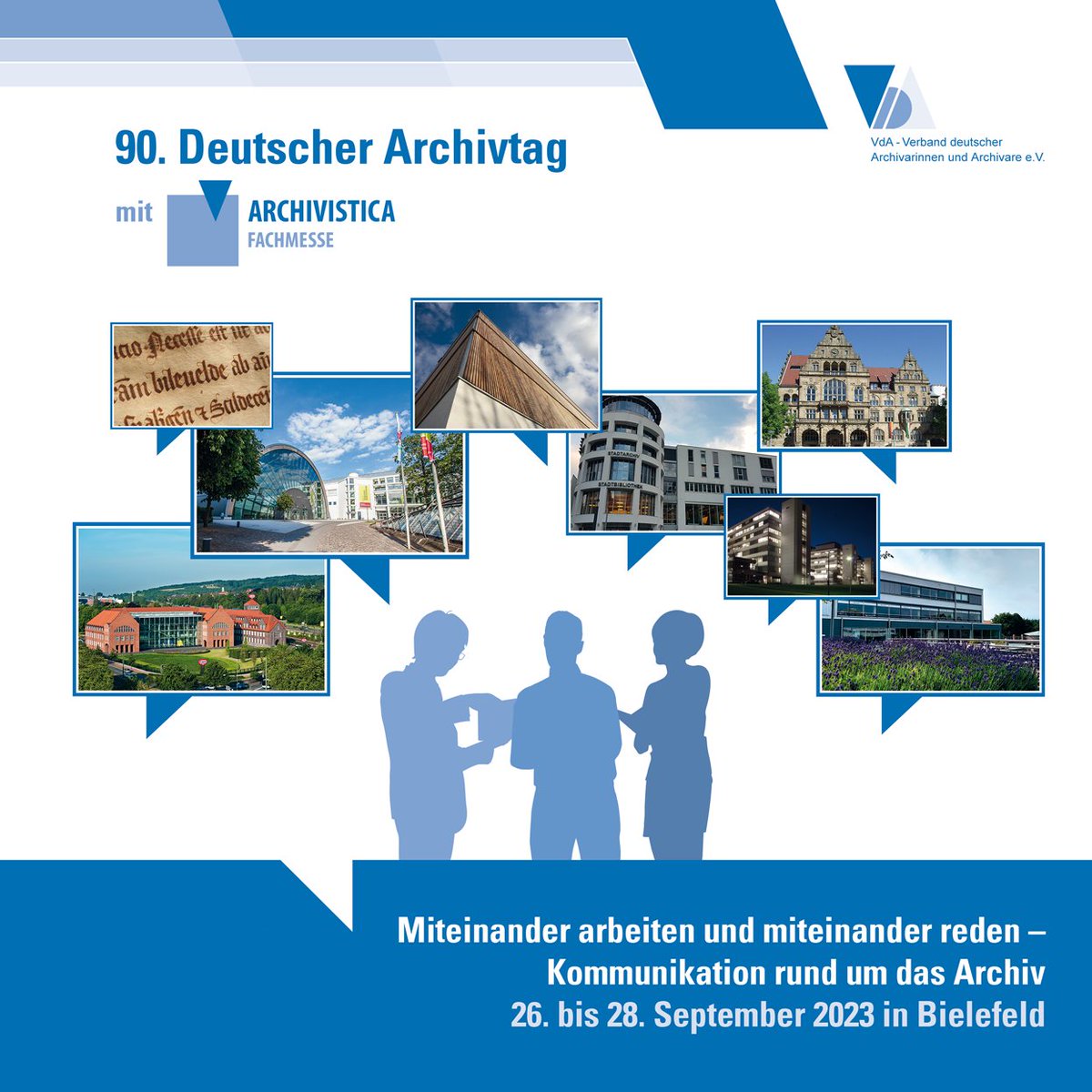 📢Nach drei Jahren coronabedingter Kongresspause findet vom 26. bis 28. September 2023 in der Stadthalle Bielefeld der 90. Deutsche #archivtag statt. Anmeldungen sind ab sofort möglich. Auch die Fachmesse ARCHIVISTICA öffnet parallel zum Kongress wieder Ihre Tore.