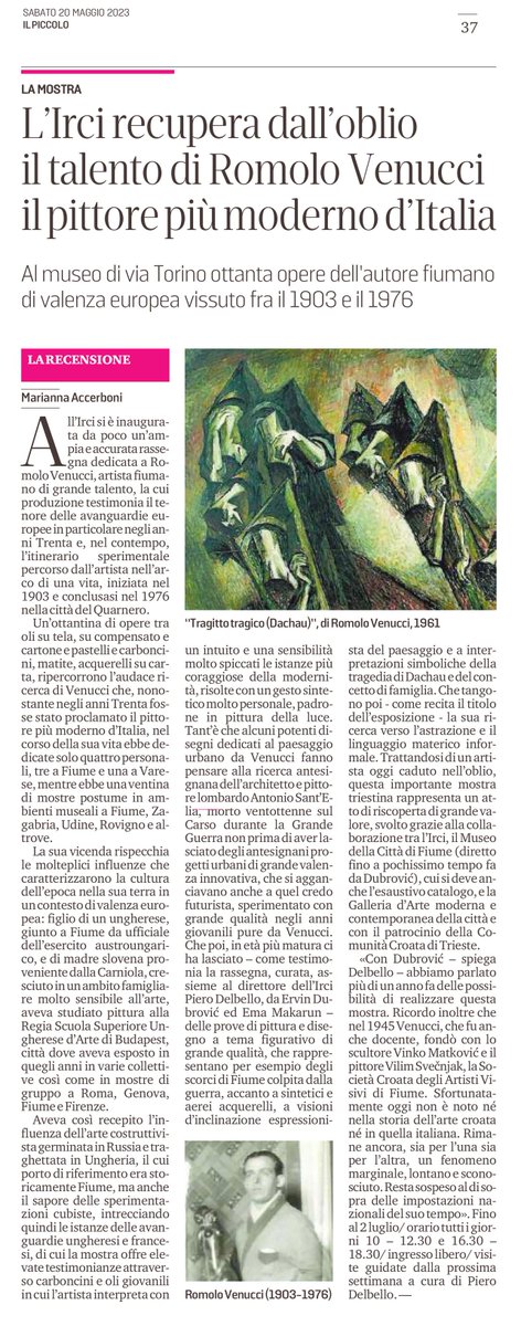 IrciIst's tweet photo. L'architetto e critico d'arte @M_Accerboni racconta, per il vecchio e glorioso @il_piccolo di Trieste, la nostra mostra dedicata a Romolo Venucci, da Fiume.

Buona lettura...
(vi aspettiamo fino al 2 luglio 2023, tutti i giorni, lun-dom, 10:30-12:30 e 16:30-18:30, qui a TS!) https://t.co/GPHn5rgK0L