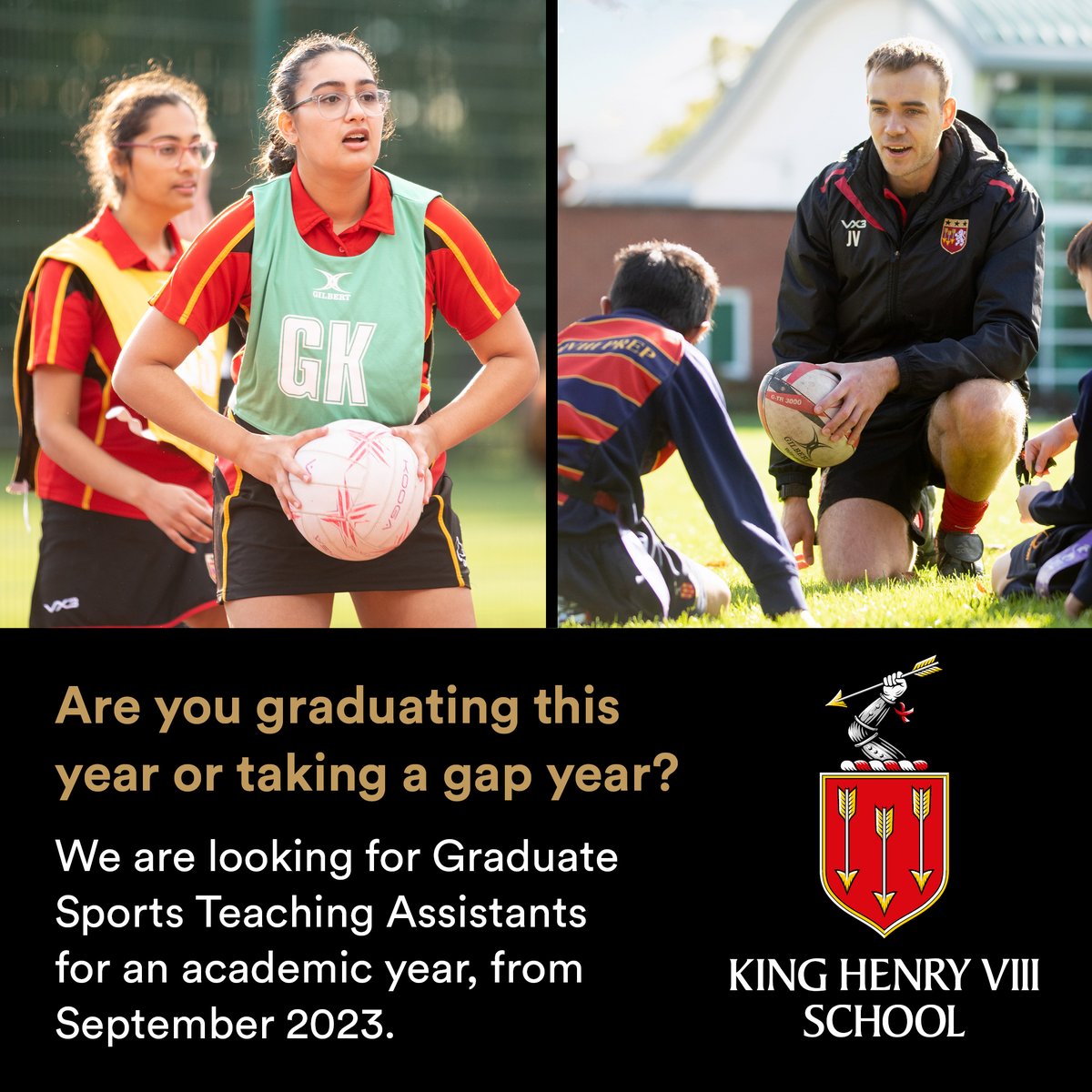 We are looking to appoint Graduate Sports Assistants to work across our sports programmes, which includes hockey, rugby, cricket, netball, athletics and tennis, based at King Henry VIII School on a 1-year fixed term contract.
For more details: kinghenrys.co.uk/about-henrys/v…