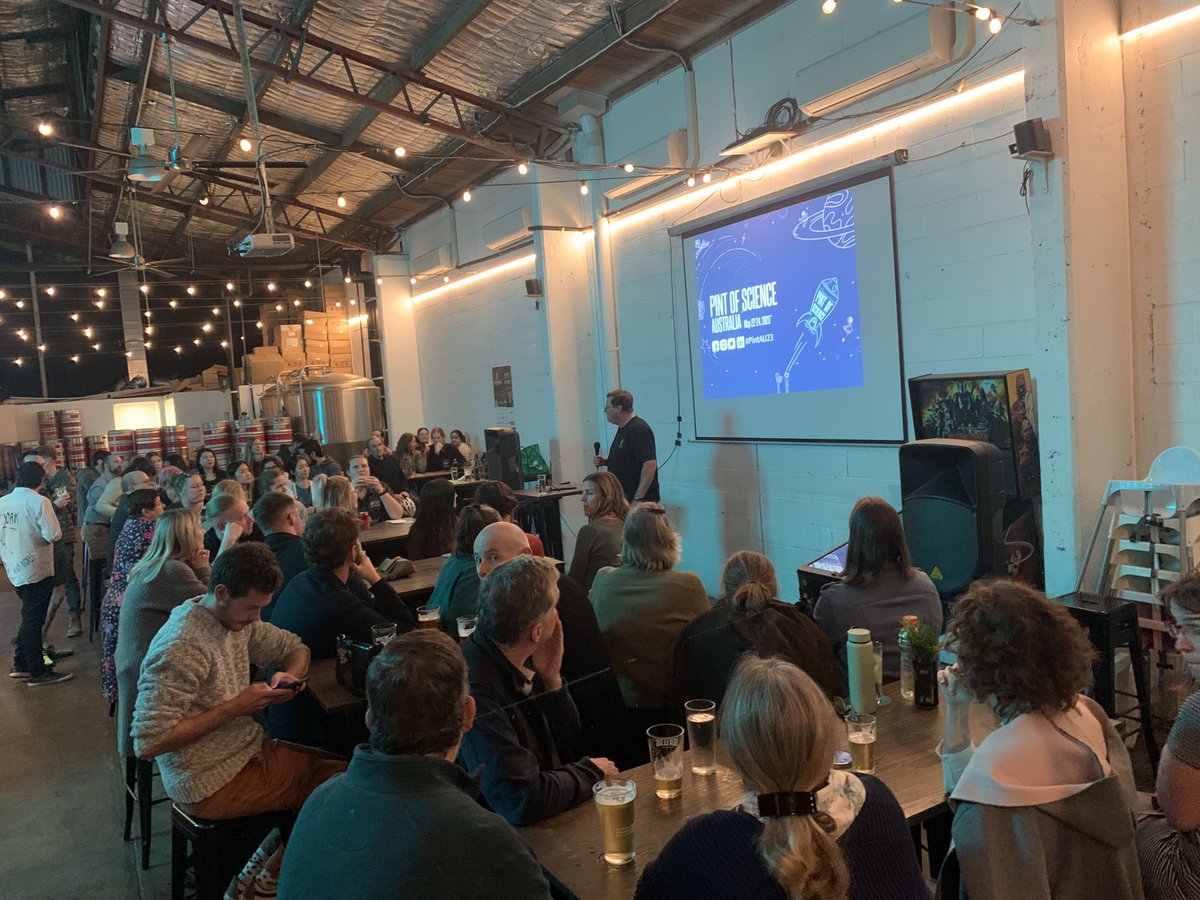 Pint of Science (#PintAU23) is just about to start at the packed Sealegs Brewery in #Brisbane! This annual, science-in-the-pub event is happening across Australia and the world this week.