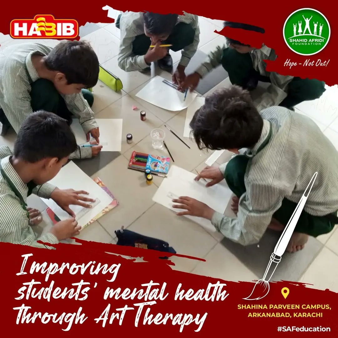 SAFoundationN's tweet photo. Exploration through art is encouraged at #SAFSchools 🎨This session was held at @HabibOilMills Shahina Parveen Campus to encourage enhanced communication and concentration skills while fostering self-esteem and self-awareness among #SAFstudents.
#HopeNotOut https://t.co/M43Q0bW9LS