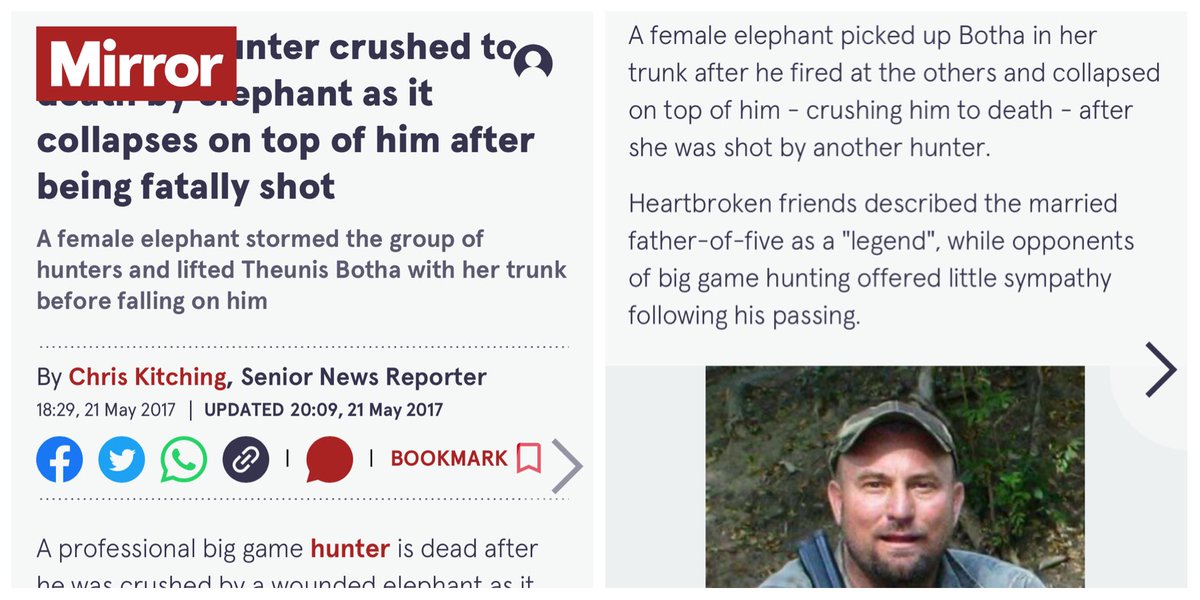 HelenIbbott's tweet image. Not “breaking news” as it appears to date back to 2017.

Still immensely happy that Karma was served up though ~ and condolences to the entire elephant family. 😔🐘🕊️
#StopTrophyHunting