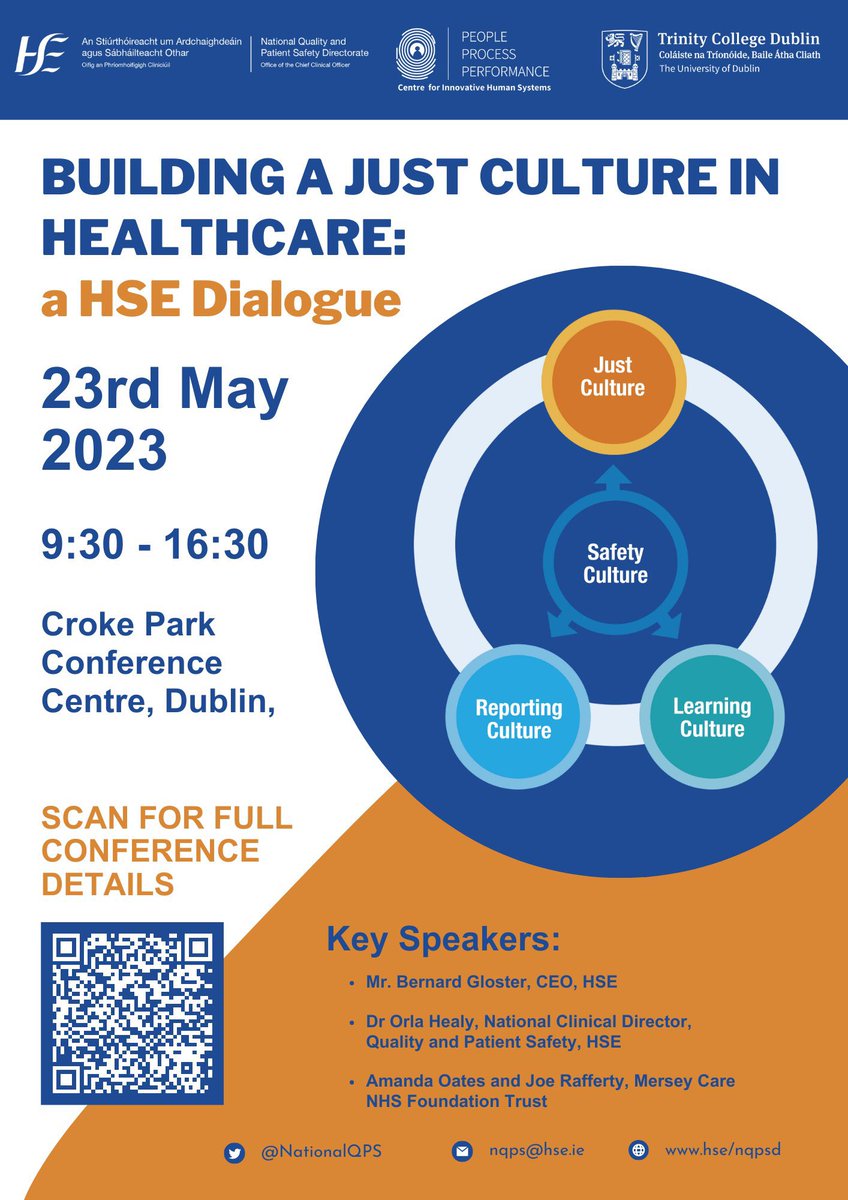 The programme for todays Building a Just Culture in Healthcare Conference with @NationalQPS @CIHS_Trinity #justculture