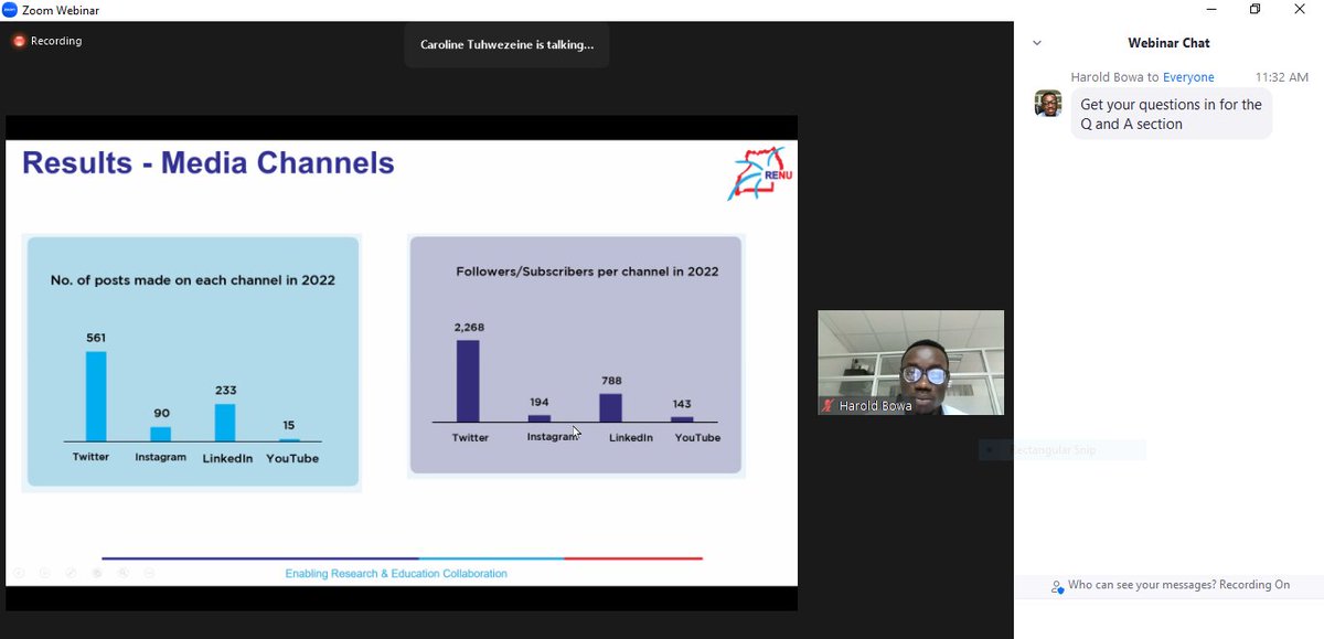 We are attending the @UbuntuNet webinar on harnessing the communications of NRENs. Amazing presentation from @RENU_256 on how the NREN is pushing out its communications agenda.  @tenetnews @SomaliREN @Ternet10 @AC3_News @GEANTnews @i_RENALA @ZambiaRen