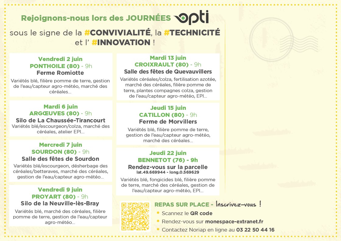 #technicité #innovation liées à vos terroirs et vos problématiques ➡ RDV à partir du 2 juin sur nos plateformes d'essais techniques pour échanger avec nos équipes ! Sans oublier la #convivialité 😉
Inscriptions : forms.office.com/e/9mmLMvWr0i

<a href="/ServtecPvNORIA/">Station ACE NORIAP</a> <a href="/ReneePREVOST80/">Renée PREVOST (NORIAP)</a> <a href="/Dami1F/">Damien FR</a>