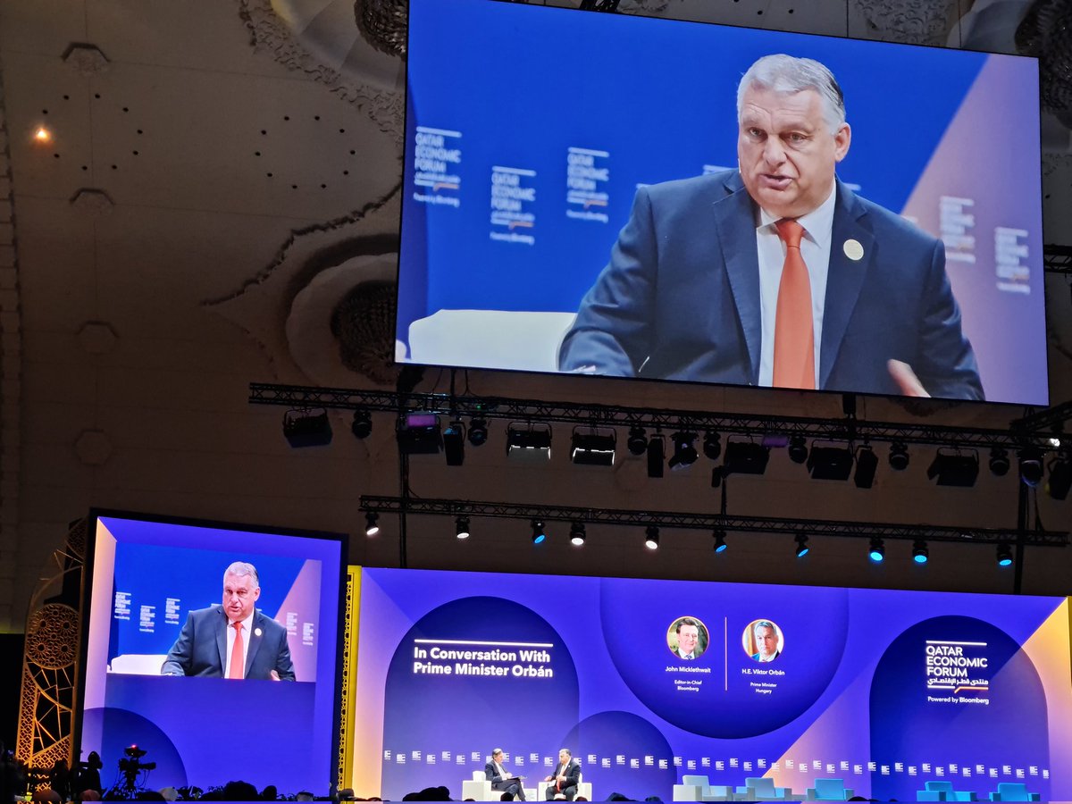faizeakcaba's tweet photo. Hungary's Orban says it is better to stand on more than one leg with regard to the recently signed Qatari energy deal #QatarEconomicForum https://t.co/Xwc7IXKzGu