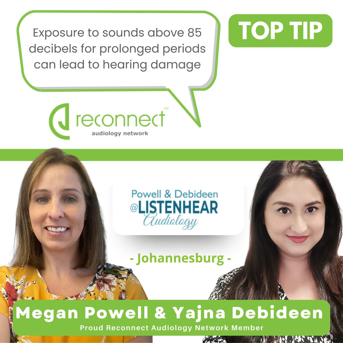 Today #Audiologist in #IndependentPractice Megan Powell and Yajna Debideen from Powell and Debideen at ListenHear Audiology from #Gauteng shares a tip about your #hearing health.

You can contact Megan Powell and Yajna Debideen here 📲 011 758 6550