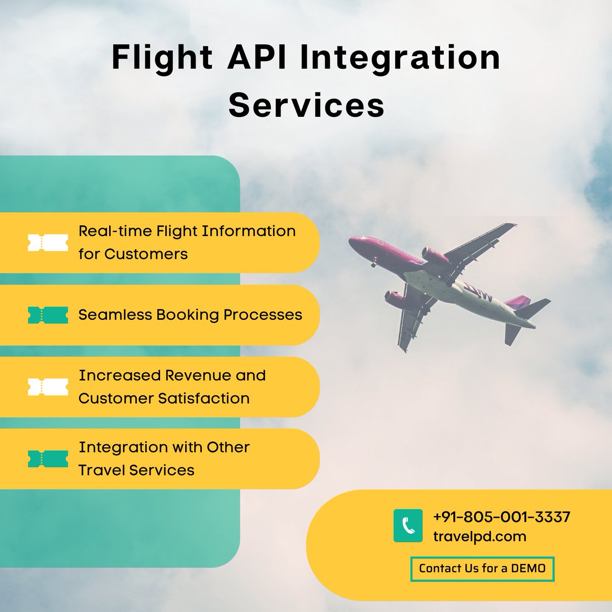 travelpdcompany's tweet image. Looking to boost your travel business revenue? Consider integrating flight APIs to streamline booking and improve customer satisfaction. Contact us at +91-805-001-3337 for a Demo.
Visit travelpd.com
#flightapi #flightbookingsoftware #flightbookingengine #travelportal