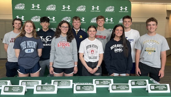 SOLsports's tweet image. Ten Pennridge seniors were recognized Monday for committing to compete in collegiate sports. @PennridgeSports @PRidgeBaseball @PennridgeSwim @RamsWaterPolo @PennridgeSD @PHSfhockey @PHSRamsHoops 
suburbanonesports.com/article/conten…