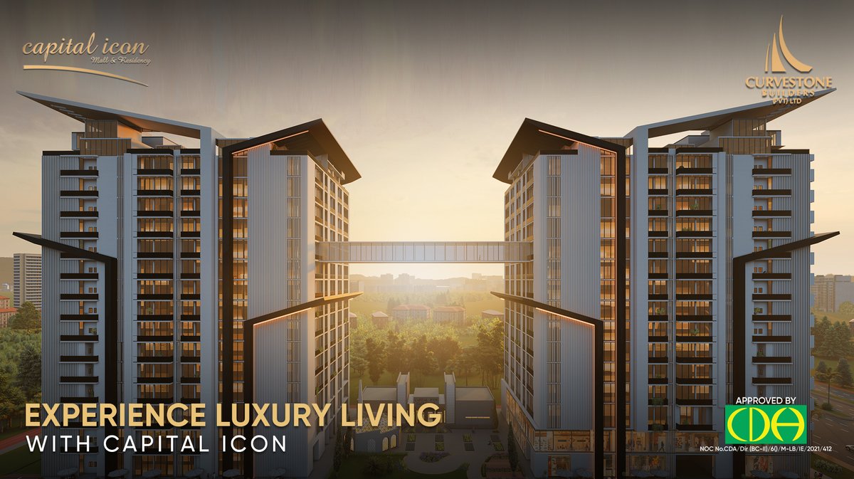 Experience luxury living at Capital Icon Mall & Residency.

A Project of Curvestone Builders (Pvt.) Ltd.
For more details reach us at 0300 0566606
capitalicon.com.pk
#luxuryliving #ExperienceLuxury #SmartLifestyle #islamabad #property #Supreme_Court_Of_Pakistan