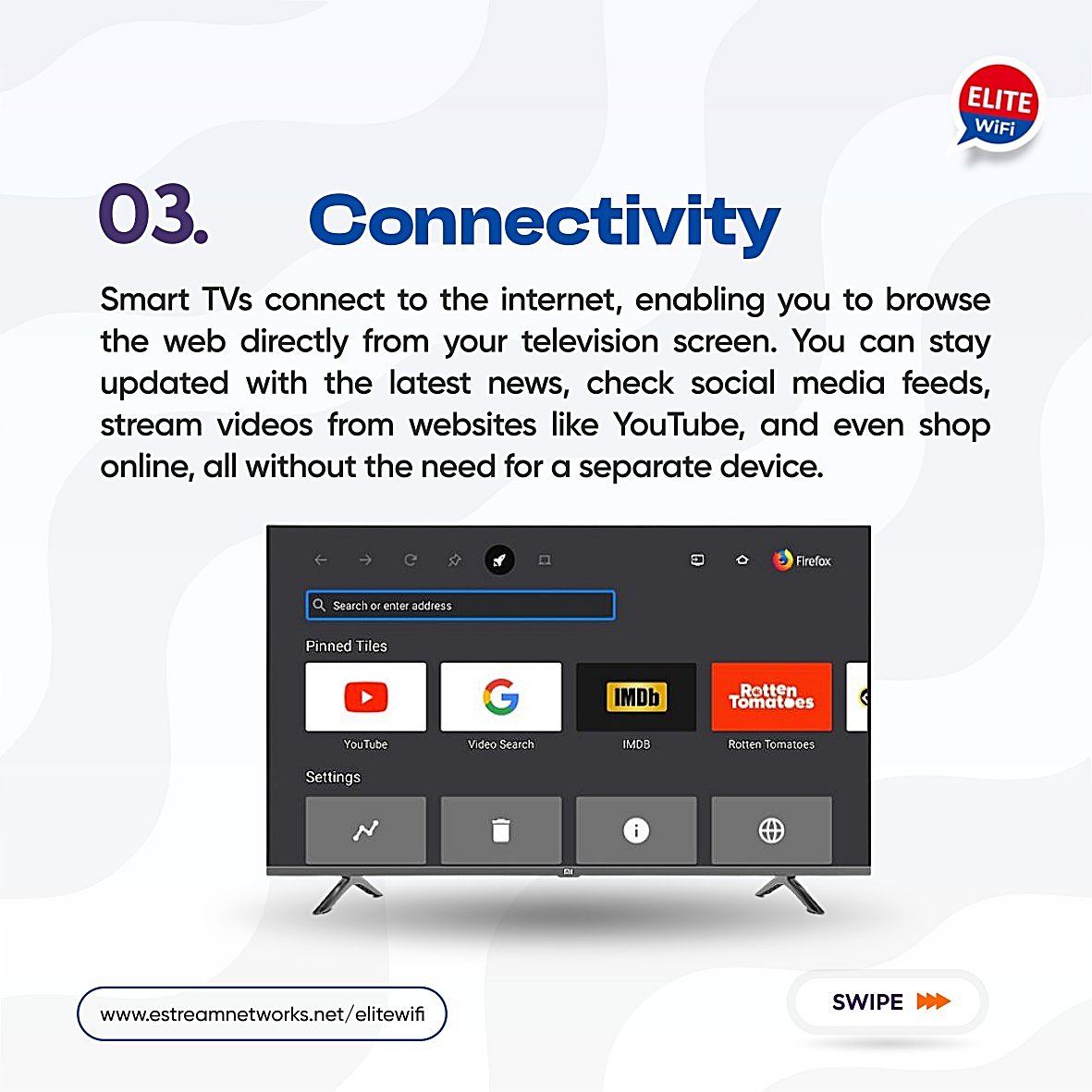 Investing in a smart TV will help you have  unlimited access to entertainment, Internet connectivity,
#unlimitedwifi #wifiunlimited #internetproviders #internetservice