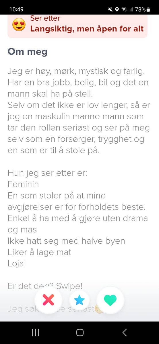 Denne tinderbioen er for bra til ikke å dele den.

🚩