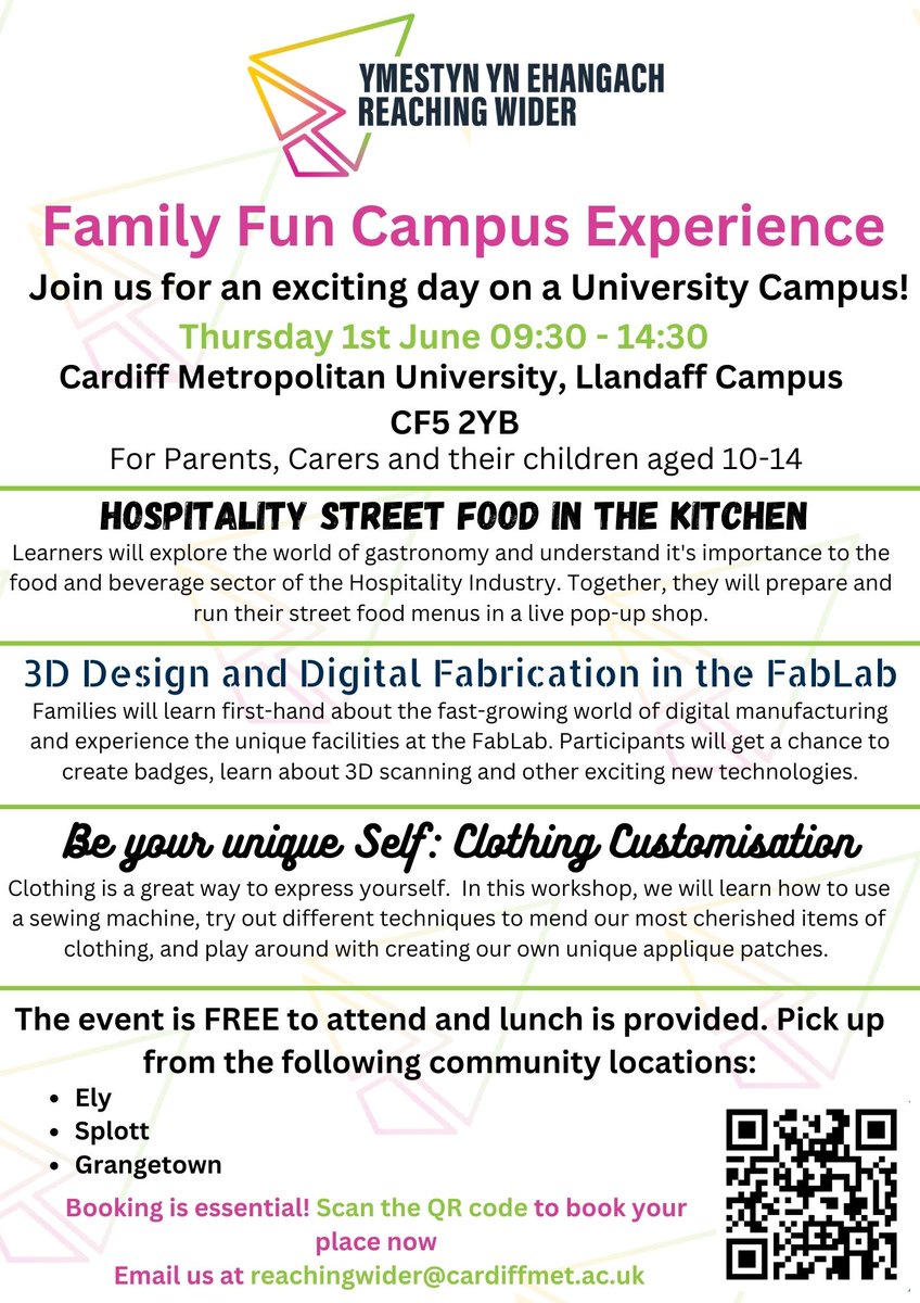 ReachingWiderSE's tweet photo. Join our family learning campus experience on Thursday, 1st June. The activities are suitable for parents, carers and their children aged 10-14 years old. https://t.co/r7z0k1VjYD
@STARCOMMHUB @MoorlandPrimary @AdamsdownPrm @tredegarvillecw @TrowbridgePS @willowshigh https://t.co/FDfjoU1XYi