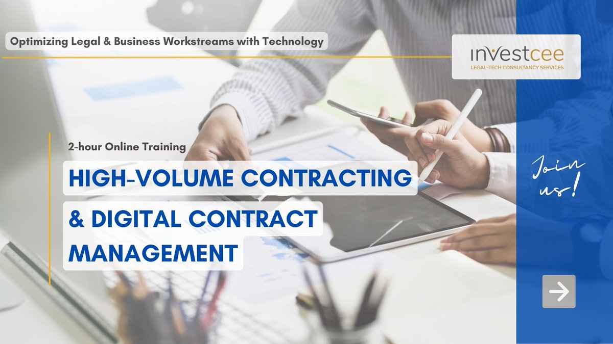 Just opened for registration our next training course designed for inhouse legal teams: High-Volume Contracting & Digital Contract Management💡June 28, 1 p.m. - 3 p.m. CET 🗓 Register to secure your spot: investcee.hubspotpagebuilder.com/high-volume-di… #legalops #legaltech #inhousecounsel #contracts