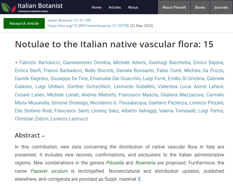 New data on the distribution of native Italian 🇮🇹 vascular #flora including new records, confirmations, and exclusions to the Italian administrative regions, as well as two new combinations in two genera: doi.org/10.3897/italia…