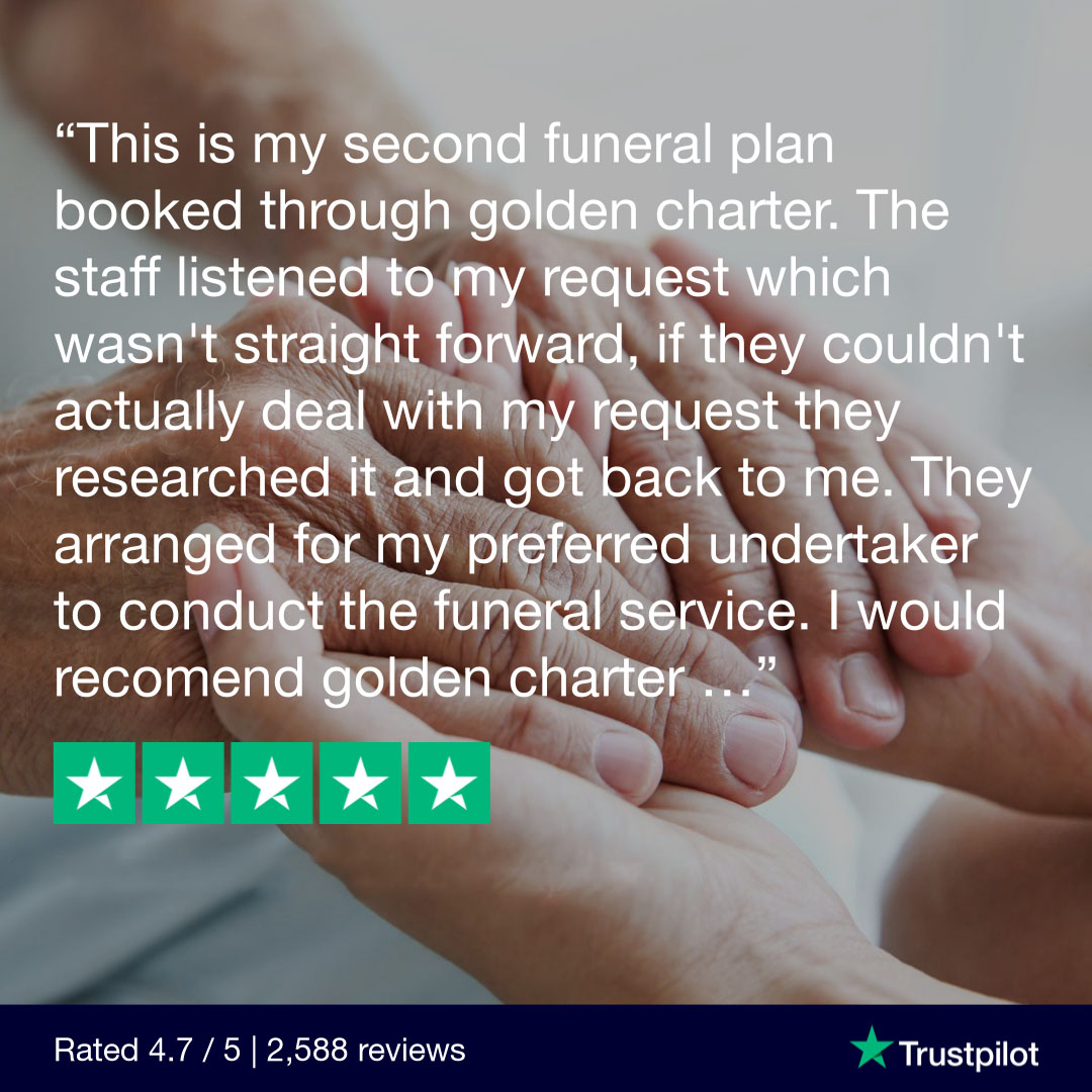 For more than 30 years our friendly colleagues have taken great pride in helping families organise their prepaid funeral plans.
With a 4.7* rating and over 2,500 reviews, read more of what our customers think at Trustpilot: gldn.ch/trustpilot