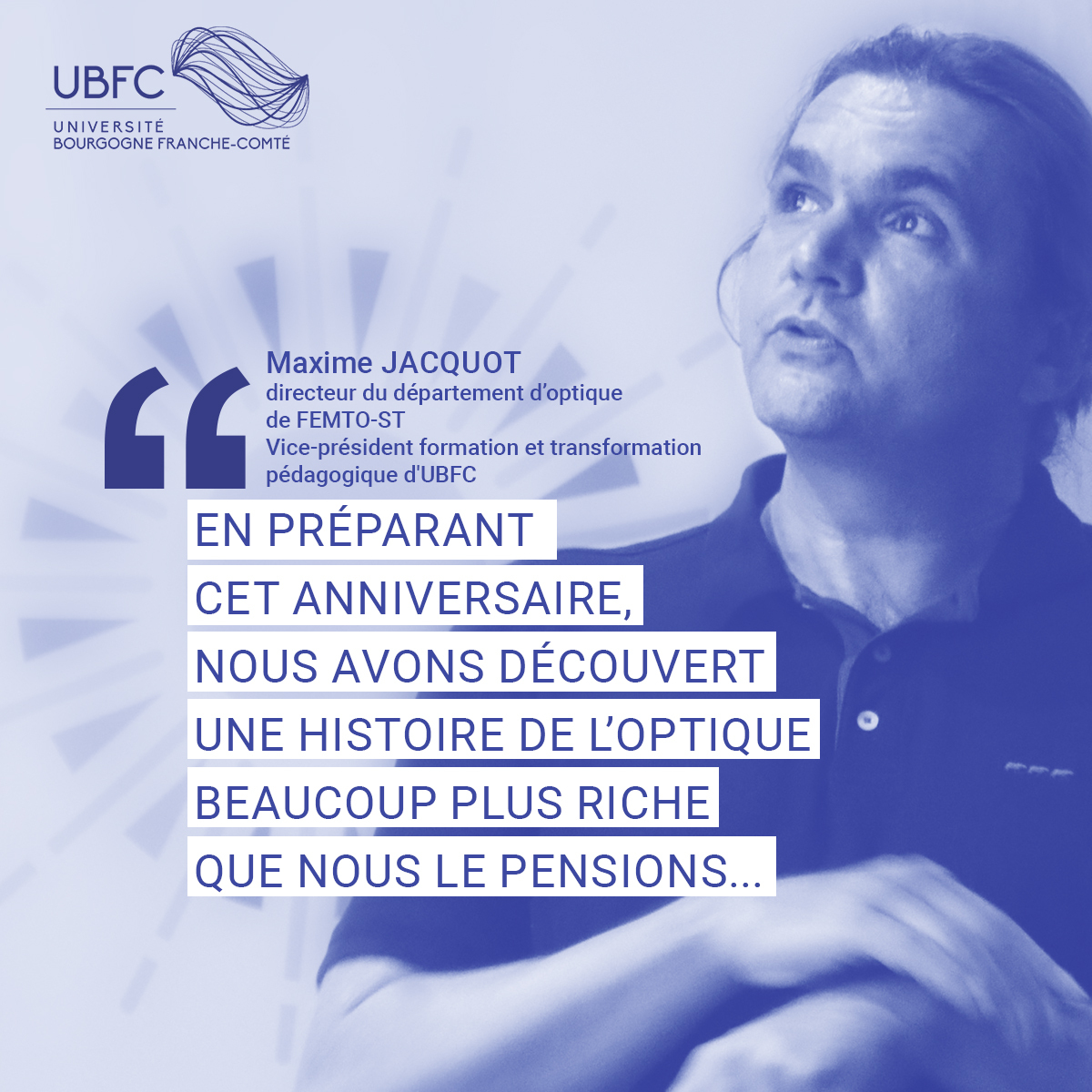 Univ_BFC's tweet photo. 🎂 Pour les 60 ans du département d’optique du FEMTO-ST, son directeur Maxime Jacquot répond aux questions d’UBFC.

���� Un échange dans lequel il raconte les innovations et réussites scientifiques qui ont ancré ce pôle dans l’histoire des microtechniques ! https://t.co/sCoJBXwmdo