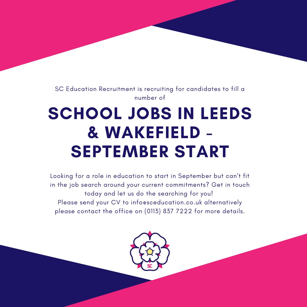 Give us a call today and let us help you secure a role for September.

#SCEducationRecruitment #EducationRecruitment #SchoolJobs #SeptemberJobs