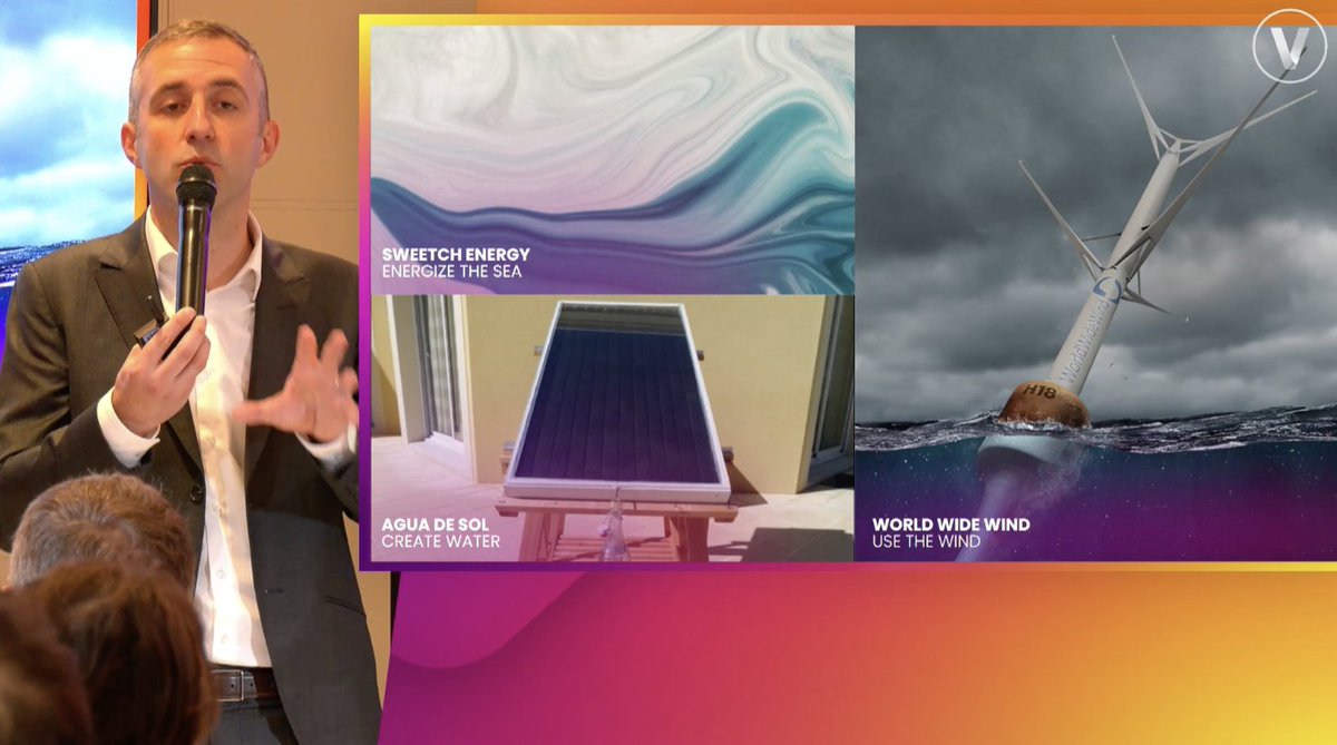 3 startups "Environnement et Energie" qui seront à #VivaTech : 
- <a href="/SweetchEnergy/">SweetchEnergy</a> : énergie osmotique renouvelable.
- #AguaDeSol : production d'eau avec air et lumière.
- #WorldWideWind : production d'électricité avec turbines flottantes.
François Bitouzet <a href="/b2zet/">François Bitouzet</a> <a href="/VivaTech/">VivaTech</a>