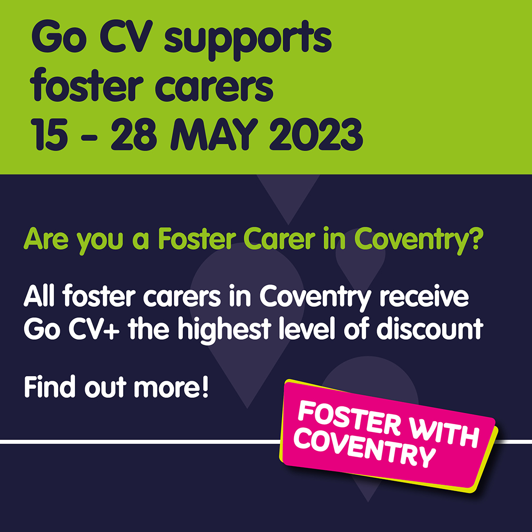 It's the annual #fostercarefortnight and #GoCV plays its part in recognising all our amazing foster carers 🤝
 
🔊 Foster carers of Coventry qualify for Go CV+ 
🔊 Register Go CV ⏩ orlo.uk/hifvt
🔊 Foster for Coventry ⏩ orlo.uk/05Les

@FosterWithCov