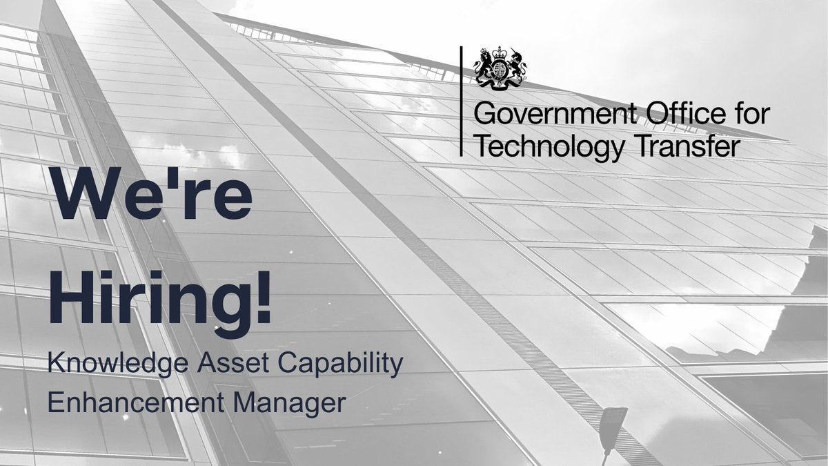 UKGovGOTT's tweet image. We&apos;re looking for someone interested in #TechTransfer and #KnowledgeAssets to join our team

You&apos;ll be:
✅Helping to upskill those in the public sector in knowledge asset exploitation
✅Supporting the development and delivery of our L&amp;amp;D programme

Apply 👉 ow.ly/MhiG50Otf5u