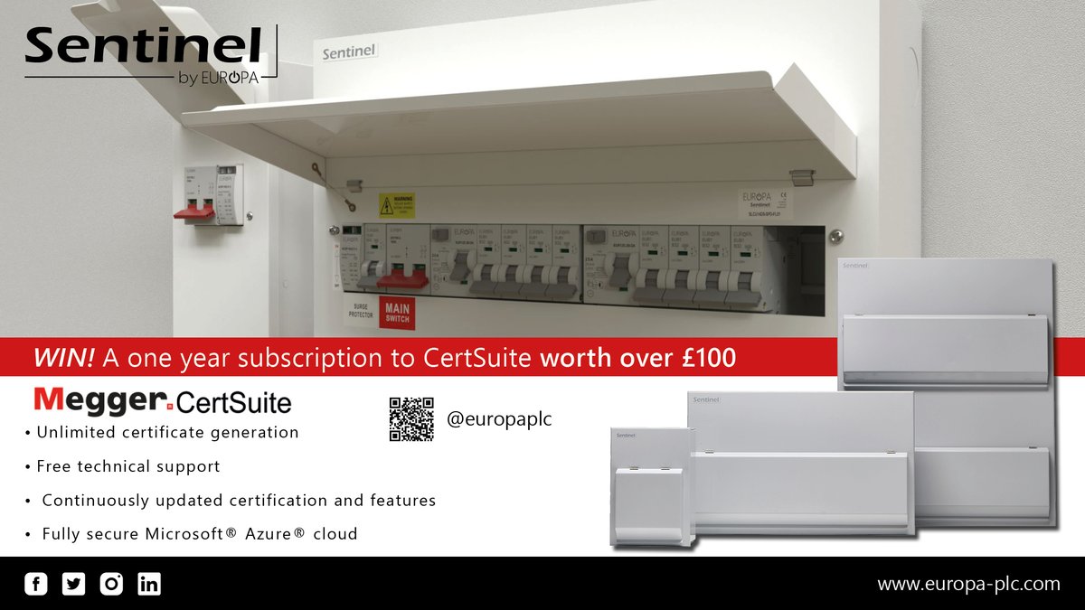 europaplc's tweet image. We’ve teamed up with @MeggerUK to bring you this MEGA giveaway.
Have you let your customer know what’s up for grabs?

#SentinelArmy #ConsumerUnit #ElectriciansLife #DistributionBoard #MeggerUK #CertSuite