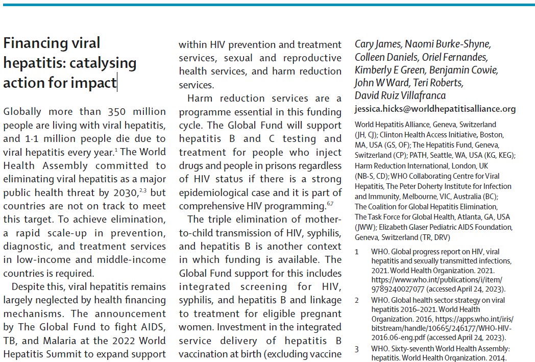 World Hepatitis Alliance (@hep_alliance) on Twitter photo Viral #hepatitis remains neglected by health financing mechanisms. We must catalyse action for impact!
READ our joint publication in <a href="/LancetGastroHep/">The Lancet Gastroenterology & Hepatology</a> ➡️ bit.ly/430zN8S 🙌
#HepCantWait
<a href="/CHAI_health/">CHAI</a> <a href="/hepatitisfund/">The Hepatitis Fund</a> <a href="/PATHtweets/">PATH</a> <a href="/HRInews/">Harm Reduction International</a> <a href="/TheDohertyInst/">Doherty Institute</a> <a href="/GlobalHep/">Coalition for Global Hepatitis Elimination</a> <a href="/EGPAF/">Elizabeth Glaser Pediatric AIDS Foundation</a> Viral #hepatitis remains neglected by health financing mechanisms. We must catalyse action for impact!
READ our joint publication in <a href="/LancetGastroHep/">The Lancet Gastroenterology & Hepatology</a> ➡️ bit.ly/430zN8S 🙌
#HepCantWait
<a href="/CHAI_health/">CHAI</a> <a href="/hepatitisfund/">The Hepatitis Fund</a> <a href="/PATHtweets/">PATH</a> <a href="/HRInews/">Harm Reduction International</a> <a href="/TheDohertyInst/">Doherty Institute</a> <a href="/GlobalHep/">Coalition for Global Hepatitis Elimination</a> <a href="/EGPAF/">Elizabeth Glaser Pediatric AIDS Foundation</a>