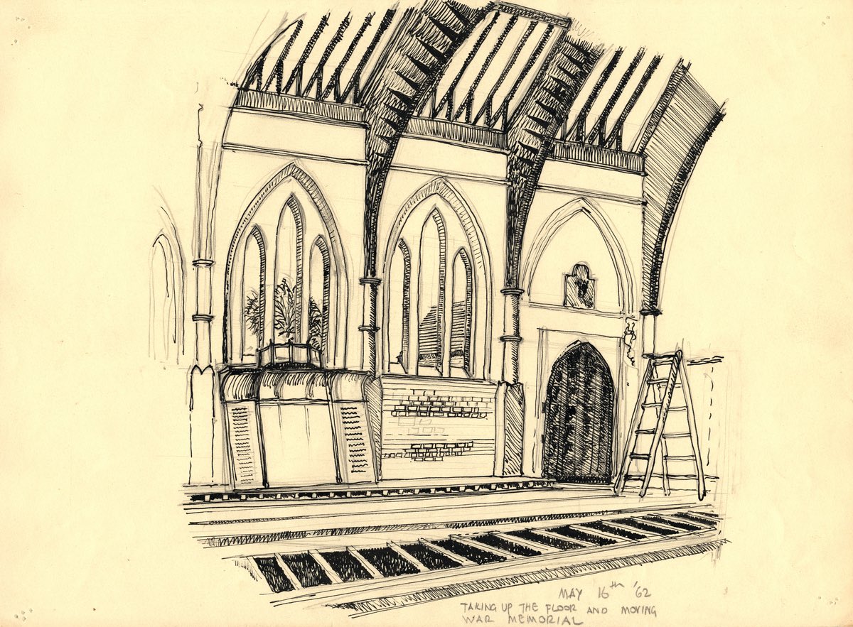 #OTD in 1962 collection of paintings by Norman Wilson Allison (Teacher of Physics 1949-76). Chapel: Taking up the Old Floor and moving the War Memorial. <a href="/felstedhistory/">Felsted History</a> <a href="/FelstedSchool/">Felsted School</a> <a href="/Felstedians/">Felstedians</a> <a href="/opendoor4u/">Felsted Chapel</a> <a href="/felstedfa/">felstedart&design</a>