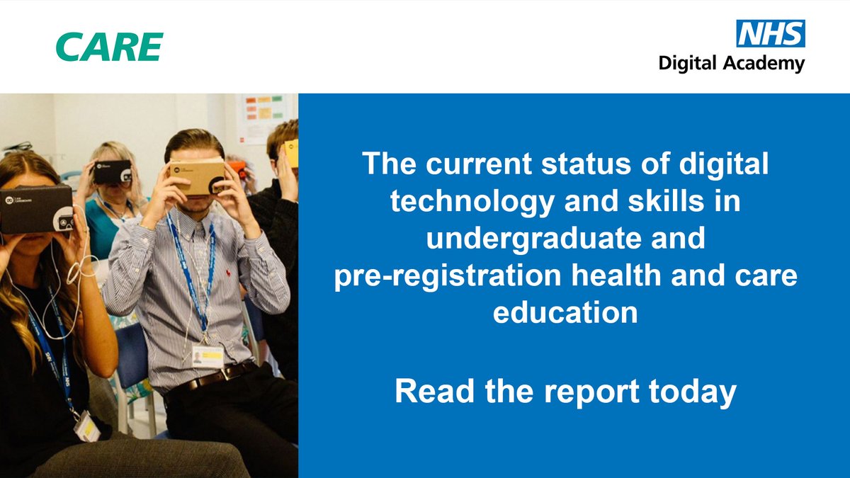 NHS England Workforce, Training and Education (@nhse_wte) on Twitter photo A new report, looking at digital technology and skills in undergraduate and pre-registration healthcare education, has been released orlo.uk/Iq83m
The findings and recommendations can be used to enhance the experience of digital in healthcare education.
<a href="/NHSDigAcademy/">NHS Digital Academy</a> A new report, looking at digital technology and skills in undergraduate and pre-registration healthcare education, has been released orlo.uk/Iq83m
The findings and recommendations can be used to enhance the experience of digital in healthcare education.
<a href="/NHSDigAcademy/">NHS Digital Academy</a>