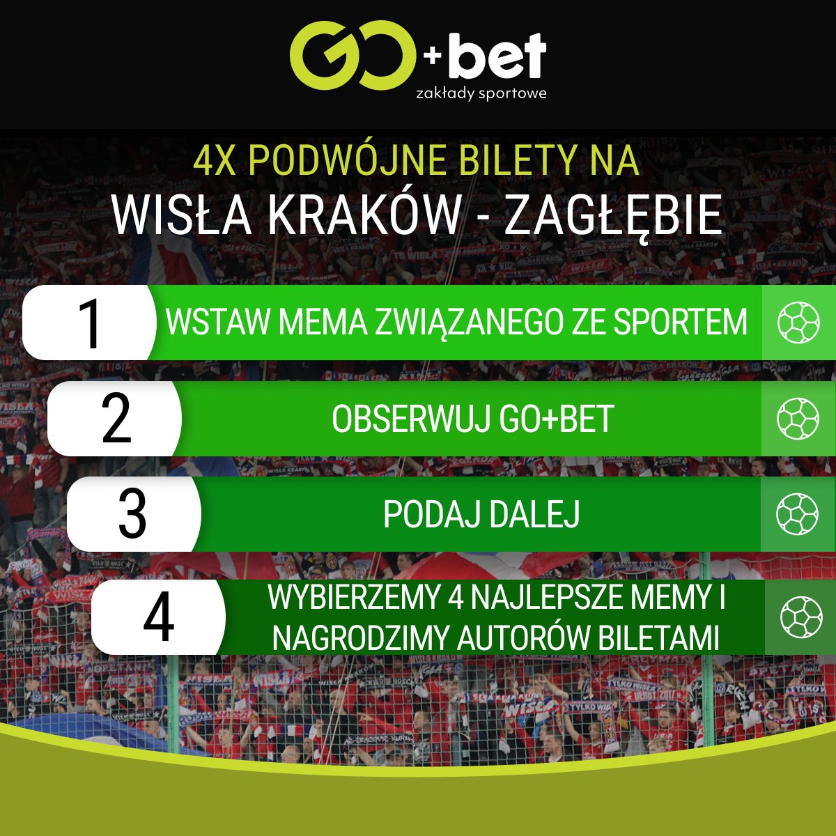 GOBET - Zakłady sportowe (@goplusbetpl) on Twitter photo 🏆 𝗞𝗢𝗡𝗞𝗨𝗥𝗦! 🏆
Do wygrania 4 podwójne bilety na mecz <a href="/WislaKrakowSA/">Wisła Kraków</a> - Zagłębie Sosnowiec!
1) Wrzucić mema sportowego,
2) Obserwuj <a href="/goplusbetpl/">GOBET - Zakłady sportowe</a>
3) Podaj dalej,
Macie czas do jutra do godziny 9:00.
Jutro po godz. 9:00 wybierzemy cztery najciekawsze memy - 🏆 𝗞𝗢𝗡𝗞𝗨𝗥𝗦! 🏆
Do wygrania 4 podwójne bilety na mecz <a href="/WislaKrakowSA/">Wisła Kraków</a> - Zagłębie Sosnowiec!
1) Wrzucić mema sportowego,
2) Obserwuj <a href="/goplusbetpl/">GOBET - Zakłady sportowe</a>
3) Podaj dalej,
Macie czas do jutra do godziny 9:00.
Jutro po godz. 9:00 wybierzemy cztery najciekawsze memy -