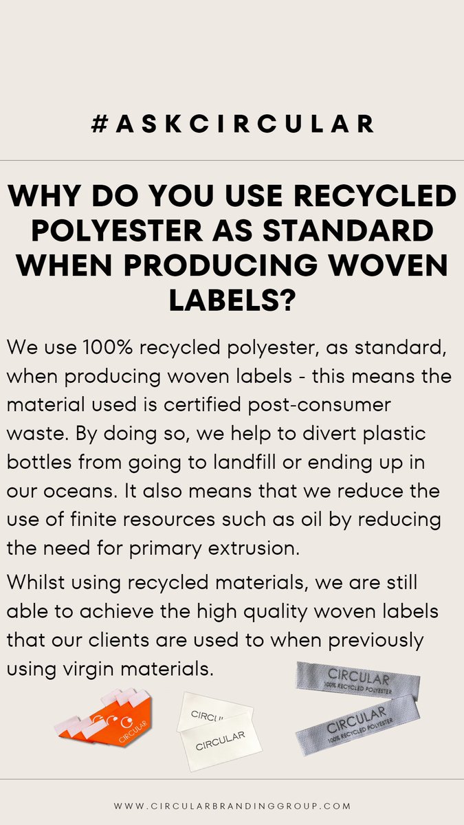 By embracing sustainable materials, we are making a positive impact on our planet while maintaining our commitment to quality and innovation.

We use recycled polyester, as standard, when making your brands woven labels.

#SustainabilityMatters #RecycledPolyester #CircularEconomy
