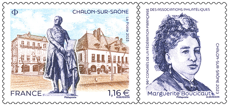 toutsurletimbre's tweet photo. [J-3] avant la vente anticipée du #timbre Chalon-sur-Saône et sa vignette à l'effigie de Marguerite #Boucicaut à l'occasion du 96e congrès de la @TimbresFFAP 
📍 RDV  à @Chalon_officiel et à #Paris 9e 
ℹ️ https://t.co/gRnzcVQr3q 
@LPNews_BFC @bfc_region @saoneetloire #philatélie https://t.co/EQR8bZtDIF