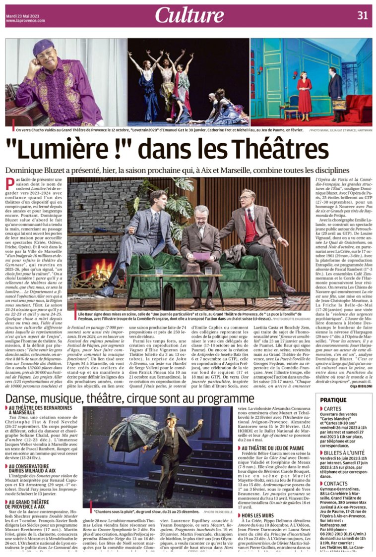 LUMIÈRE sur la saison 23/24 des Théâtres 🤩
Merci <a href="/laprovence/">La Provence</a>.