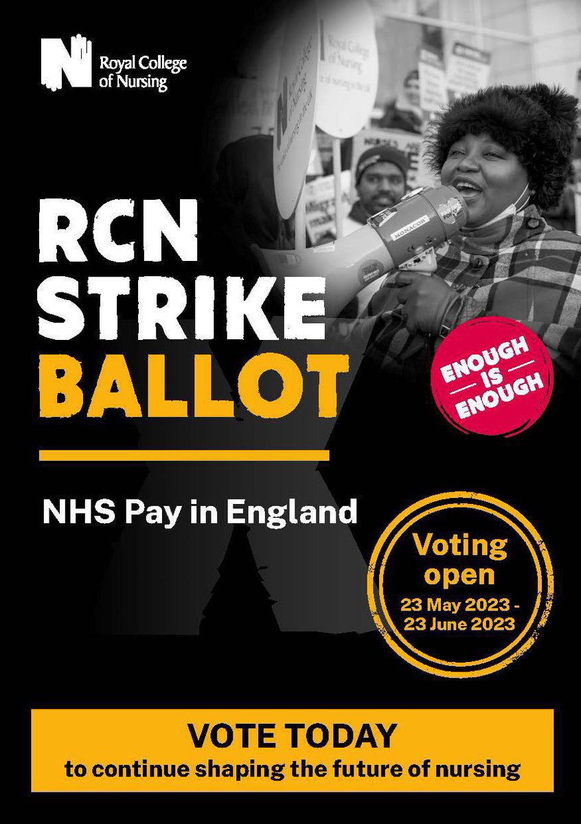 🚨#RCNBallot opens today, as soon as you get your postal ballot #VoteForStrike (X). With 47,000 vacant posts, 8 in 10 shifts unsafely staffed, delays to treatment, increased mortality, life expectancy decreased, real terms pay cut, NHS budget cut. #EnoughIsEnough #RCN #Ballot