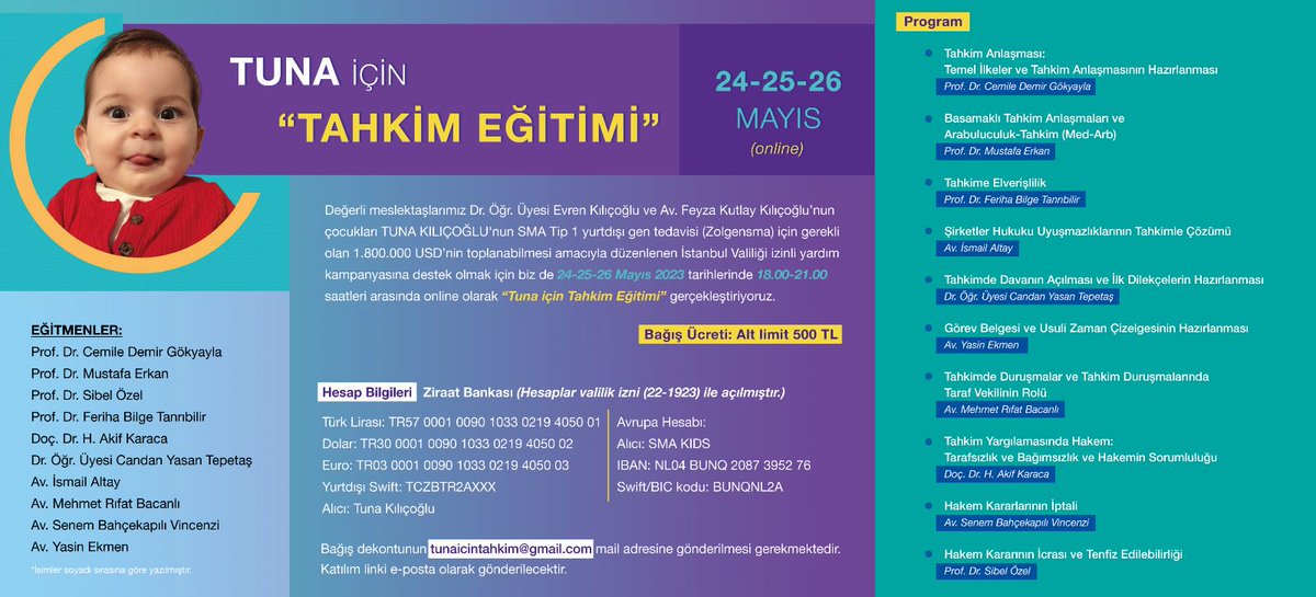 Tuna'nın tedavisine destek olabilmek amacıyla organize ettiğimiz "en güzel, en tatlı ve en şirin" tahkim eğitimine sizleri de bekliyoruz. Üç gün sürecek bu eğitim için yarın akşam saat 18.00'de sizlerleyiz.
Tuna için el ele....