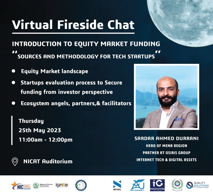 NICATPakistan's tweet photo. Join us on Fireside Chat with Sardar Ahmed Durrani on "Introduction to equity market funding"
๐
Thursday, May 25, 2023
๐ 11:00 AM to 12:00 PM
๐NICAT, Old Airport Building
#nicatpakistan #innogarage #NETSOL #Ignite https://t.co/4prcHXhGYK