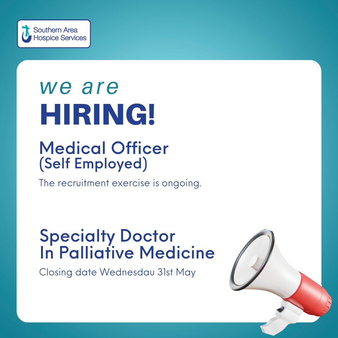 Join the @hospiceSAHS Team in #Newry as a Specialty Doctor In Palliative Medicine or a Medical Officer.  More details on our website. bit.ly/3zBd9Ft

#PalliativeCare #hospice #doctor #hospicejobs #newry #southernareahospice #sahsjobs