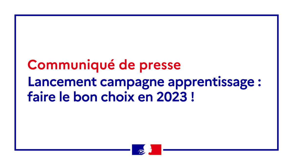 📰Communiqué de presse | #Apprentissage

Le ministère du Travail, du Plein Emploi et de l’Insertion lance une campagne de valorisation de l’apprentissage auprès des jeunes, de leurs parents et des entreprises.

Pour en savoir plus➡️bit.ly/42huQYh

#LeBonChoixPourMoi