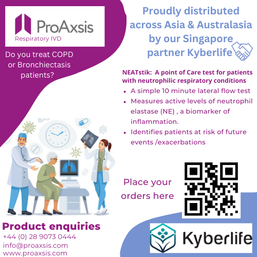 ProAxsis's tweet photo. Interested in the NEATstik point of care test to help monitor disease state of respiratory patients?
Now distributing in Asia in partnership with Kyberlife!
Contact: info@proaxsis.com for general enquiries
#asianmarket #poctest #neutrophils #respiratorydisease https://t.co/8Vm9RxBxwL