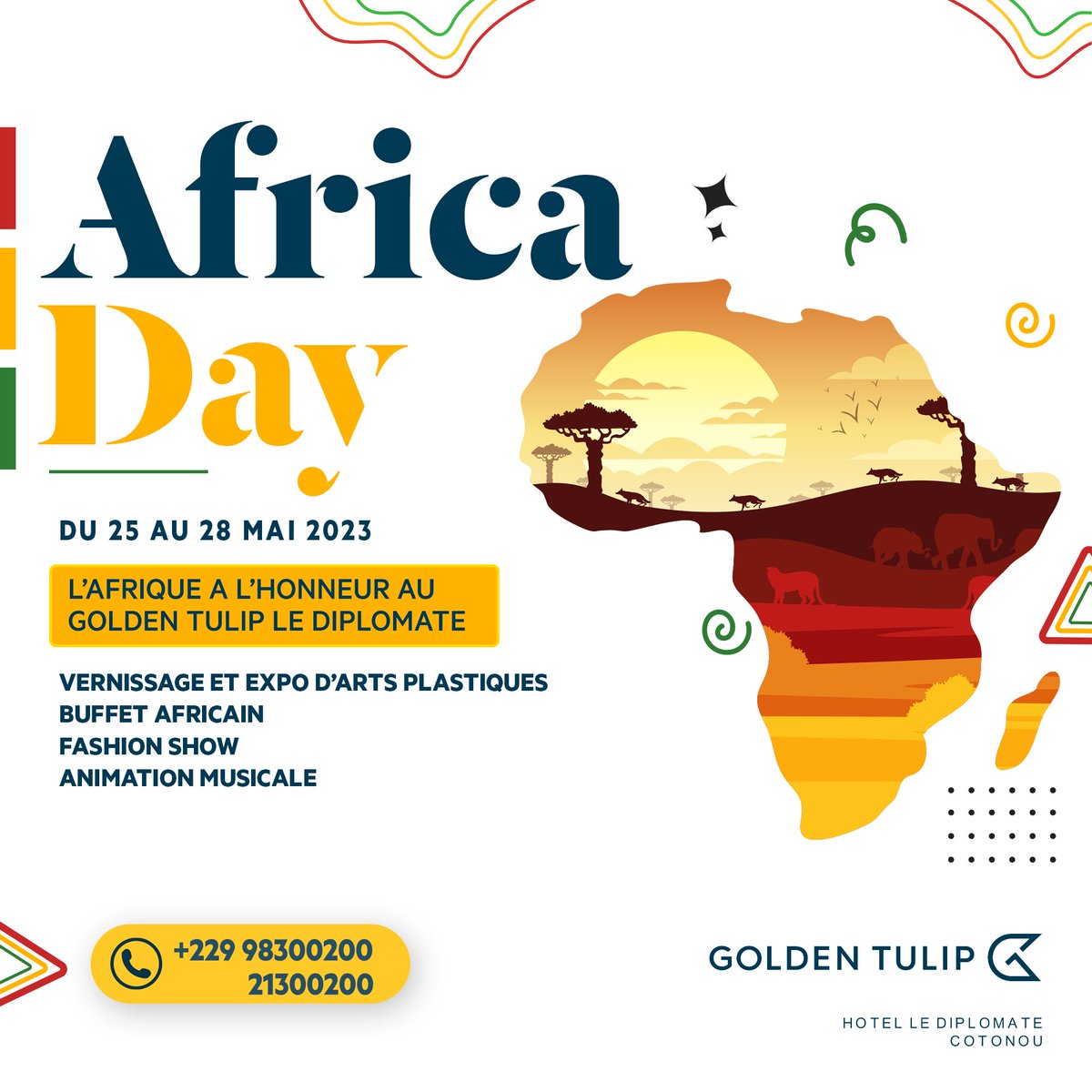 La semaine Africaine  

Du 25 au 28 mai 2023, l’Afrique sera à l’honneur au Golden Tulip Le Diplomate Cotonou.