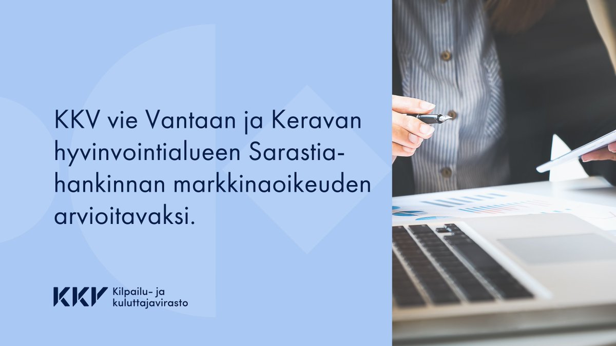 KKV:n arvion mukaan Sarastia ei ole Vantaan ja Keravan hyvinvointialueen sidosyksikkö, joten hankinta olisi pitänyt kilpailuttaa.

Lue lisää tiedotteestamme:
🔗kkv.fi/ajankohtaista/…

#JulkisetHankinnat | #Hankintalaki