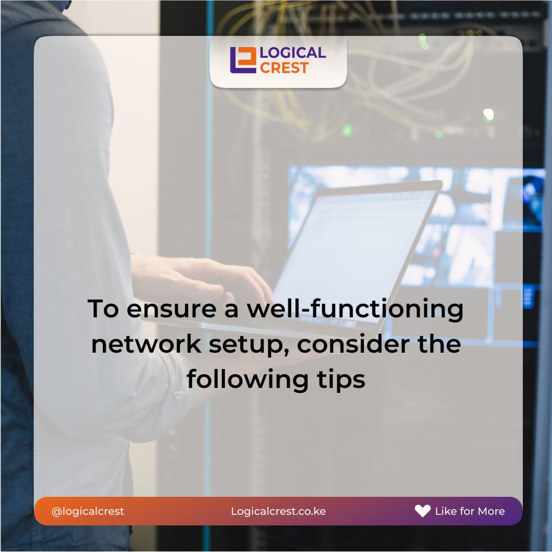 LogicalCrest's tweet image. 🔒 Network Setup Tips 🔒

📌 Position your router centrally for optimal coverage. 🔒 Secure your Wi-Fi with a strong password. 🚀 Regular firmware updates enhance performance.
#businessense #NetworkSetup #TechTips #WiFiSecurity #OptimizePerformance