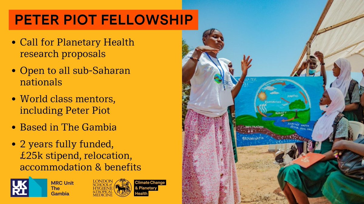 Centre on Climate Change & Planetary Health, LSHTM (@lshtm_planet) on Twitter photo 🚨Fellowship Opportunity🚨
Applications welcome for a 2-year Fellowship in #PlanetaryHealth, #ClimateChange & #GlobalHealth, supported by the Peter Piot fellowship programme at <a href="/LSHTM/">London School of Hygiene & Tropical Medicine</a> & <a href="/mrcunitgambia/">MRC Unit The Gambia at LSHTM</a>
📝Apply by 15 June 2023
Find out more👉bit.ly/45sRgsj 🚨Fellowship Opportunity🚨
Applications welcome for a 2-year Fellowship in #PlanetaryHealth, #ClimateChange & #GlobalHealth, supported by the Peter Piot fellowship programme at <a href="/LSHTM/">London School of Hygiene & Tropical Medicine</a> & <a href="/mrcunitgambia/">MRC Unit The Gambia at LSHTM</a>
📝Apply by 15 June 2023
Find out more👉bit.ly/45sRgsj