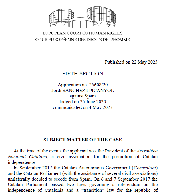 Parlant de la violació per part de l'Estat de l'essència del govern democràtic a Catalunya, el Tribunal Europeu de Dret Humans ha fet públic que accepta les demandes pel segrest dels candidats a president <a href="/jorditurull/">Jordi Turull i Negre</a> i <a href="/jordisanchezp/">Jordi Sànchez</a> per impedir-los de ser investits l'any 2018.