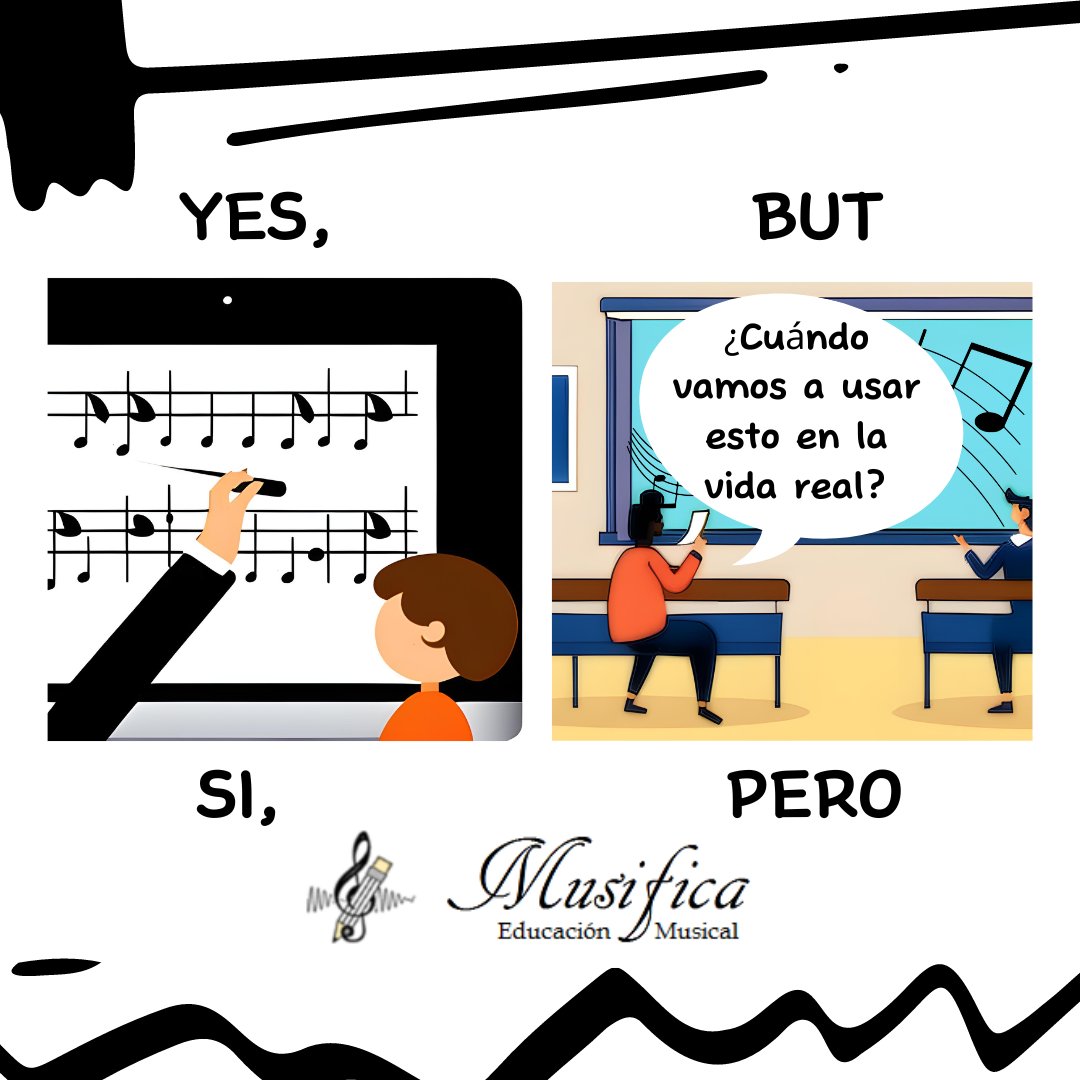 Musifica's tweet photo. ¿Qué opinas? Imagen que creé a partir de inspirarme con el genio de Anton Gudim, de la serie @‌_yes_but. 
Las considero muy oportunas, tanto por el tema en tendencia, "las competencias en música", como por la desvalorización a nivel mundial de nuestra asignatura en las escuelas. https://t.co/2j1KUfQu94