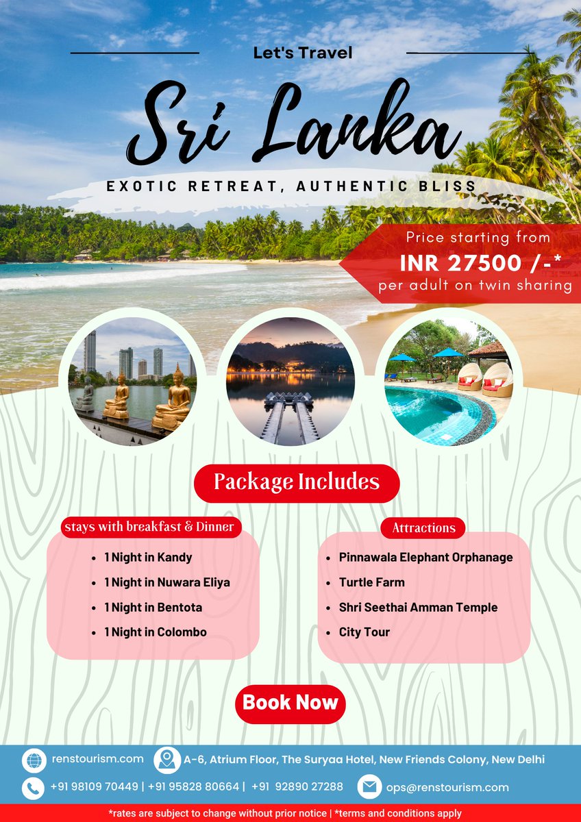 Discover Sri Lanka's Treasures with RENS Tourism: Unforgettable Packages Tailored to Your Dreams

Book your #tourpackages now us on +91-9818817914, +971 547088472
#srilanka #tourpackages #trip #g20tour #social #bestprice #Delhi #indiatourism #internationaltour